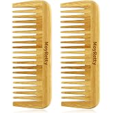 MoyRetty 2 Pieces Bamboo Hair Comb Wide Tooth Brush Handmade of Natural Bamboo Wood Anti-Static For Detangling and Styling We