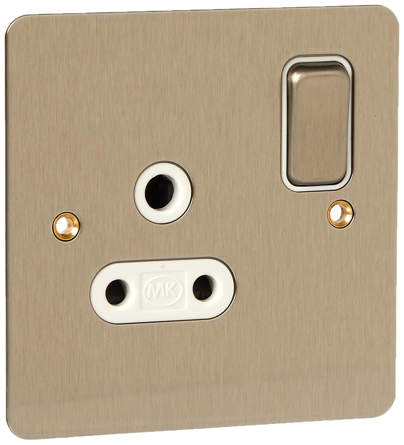 MK Edge K14382LBSW 5A Single Shuttered Switch Socket with Double Pole Lacquered - Brushed Steel