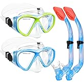 2 Sets Snorkeling Gear for Kids, Kids Snorkel Set for Ages 6-14, Dry Top Snorkel Mask Set for Youth Boys Girls Junior, Tempered Glass Diving Swimming Mask Goggles