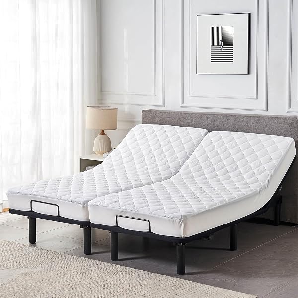 WATERPROOF QUILTED SPLIT KING MATTRESS PROTECTOR PAD FOR ADJUSTABLE BED NOISELESS FITTED MATTRESS COVER SOFT PADDED TOPPER WITH UP TO 16 DEEP POCKET