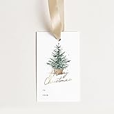 ThreeKin Pack of 50 Christmas Gift Tags, 2 x 3 Rectangle Tag with Pre-Punched Hole, Perfect Hanging Tags for Holiday Gifts, Christmas Presents, Events and Celebrations | Gift Wrap Tags