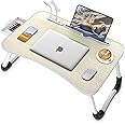 Zapuno Laptop Lap Desk, Foldable Laptop Table Tray with 4 USB Ports Storage Drawer and Cup Holder, Laptop Bed Desk Laptop Stand for Bed Lap Tray Portable Standing Table for Bed Couch Floor