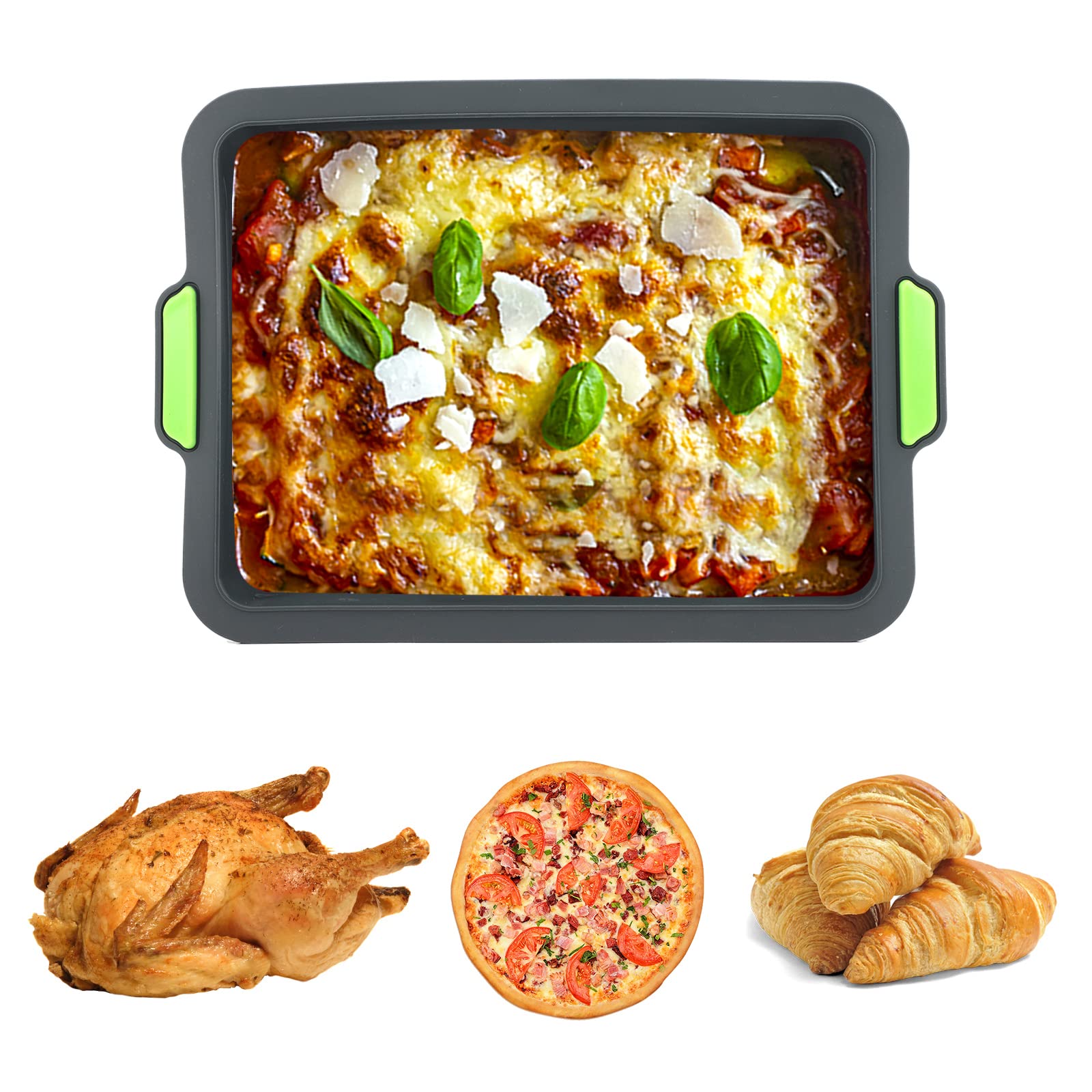 Baking Trays for Oven,Non Stick Baking Tray,Silicone Oven Tray,Baking Sheets with Silicone Handle Grips,Rectangle Cookware for Cake Focaccia Lasagne Muffins Brownie,Easy Clean Bakeware,34.5x24.5x3 cm