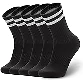 Ultrafun 5 Pairs Striped Crew Socks Cotton Cushioned Athletic Sports Running Socks for Men Women Teens