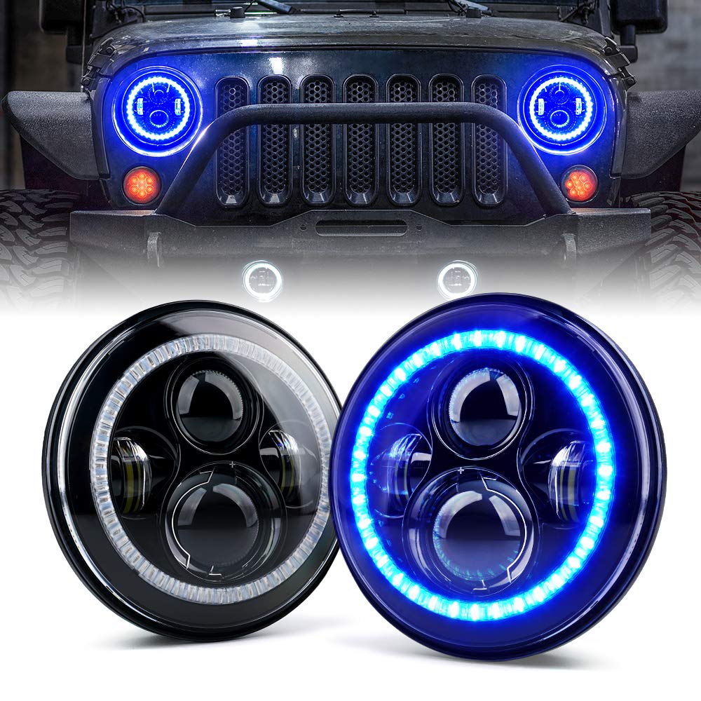 Xprite 7" inch 90W LED Headlights with Blue Halo
