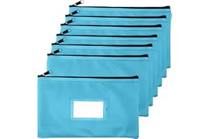 Money Bank Deposit Bag with Zipper | 11x6 inch | Light Blue | Durable Leatherette Money Cash Coin Check Wallet Pouch for Men & Women with Framed ID Window and Blank Card | by GIDABRAND (7)