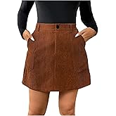 MakeMeChic Women's Plus Size Corduroy Mini Skirt High Waisted Zip Fly A Line Button Fall Winter Skirts
