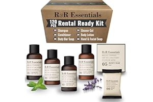R&R Essentials Hotel Soaps and Toiletries Bundle, Vacation Home Amenities Kit - 1.5oz Shampoo, Conditioner, Shower Gel, Lotio