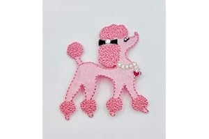 Trimplace Pink (2" X 2") Satin Embroidered Poodle with Rhinestone Bow Heat Seal Applique - 6 Pieces