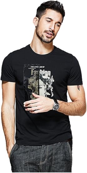 Amazon メンズ ｔシャツ 半袖 ロゴ 黒 プリント 夏 アメカジ ラウンドネック ストリート おしゃれ K L Tシャツ カットソー 通販