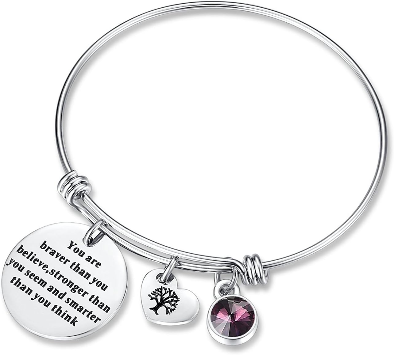 You are Braver Than You Believe Think Birthday Gifts Bracelet with Birthstone & Heart Tree of Life