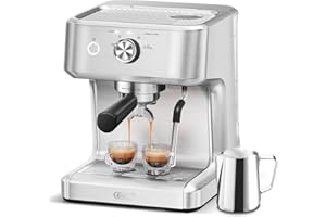 Gevi Commercial Espresso and Coffee Makers, Professional Espresso Maker Latte Machine with Milk Frother, Stainless Steel Expresso Coffee Machines for Home, Compact Cappuccino Machine, Ivory Beige
