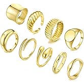FEYIR 9 Pcs Rings for Women Chunky Stacking Thumb Knuckle Signet Statement Rings Womens Ring Pack