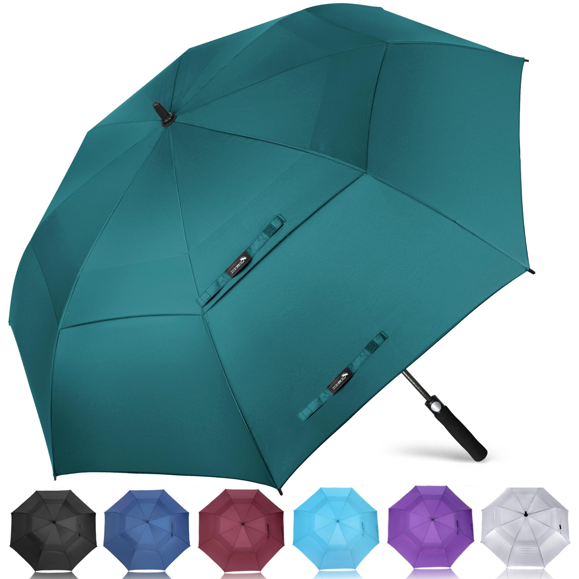 ZOMAKE Golf Umbrella Windproof, Extra Large Oversized Heavy Duty Double Canopy for Rain, Sports Games & Push Cart(62inch,Lake Blue) Image