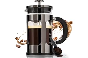 BAYKA 21 Ounce 0.6 Liter French Press Coffee Tea Maker Small, Heat Resistant Thickened Borosilicate Glass Stainless Steel Single Serve Brewer, Cold Brew Cafetera Teapot, Dark Pewter