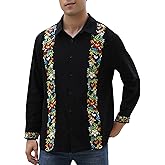 Mexican Shirts for Men Guayabera Cinco De Mayo Fiesta Traditional Embroidered Collared Button Up Long Sleeve