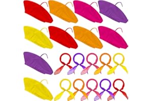 Laumoi 20 Pcs Halloween Wool Beret Hat French Beret Bulk Artist Beanie Beret Party Hats with Color Neck Scarf for Adult Child Cosplay Party Decorations(Neon Colors)