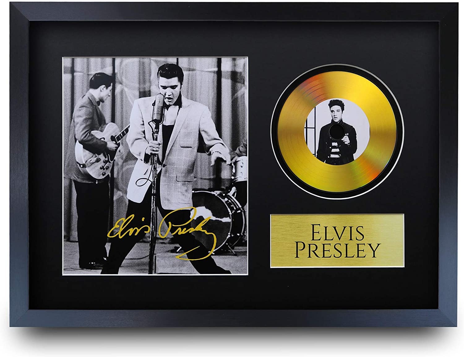 HWC Trading A3 FR Elvis Presley Signed Autograph Picture with a Gold Disc Image Print for Music Memorabilia Fans - A3 Framed