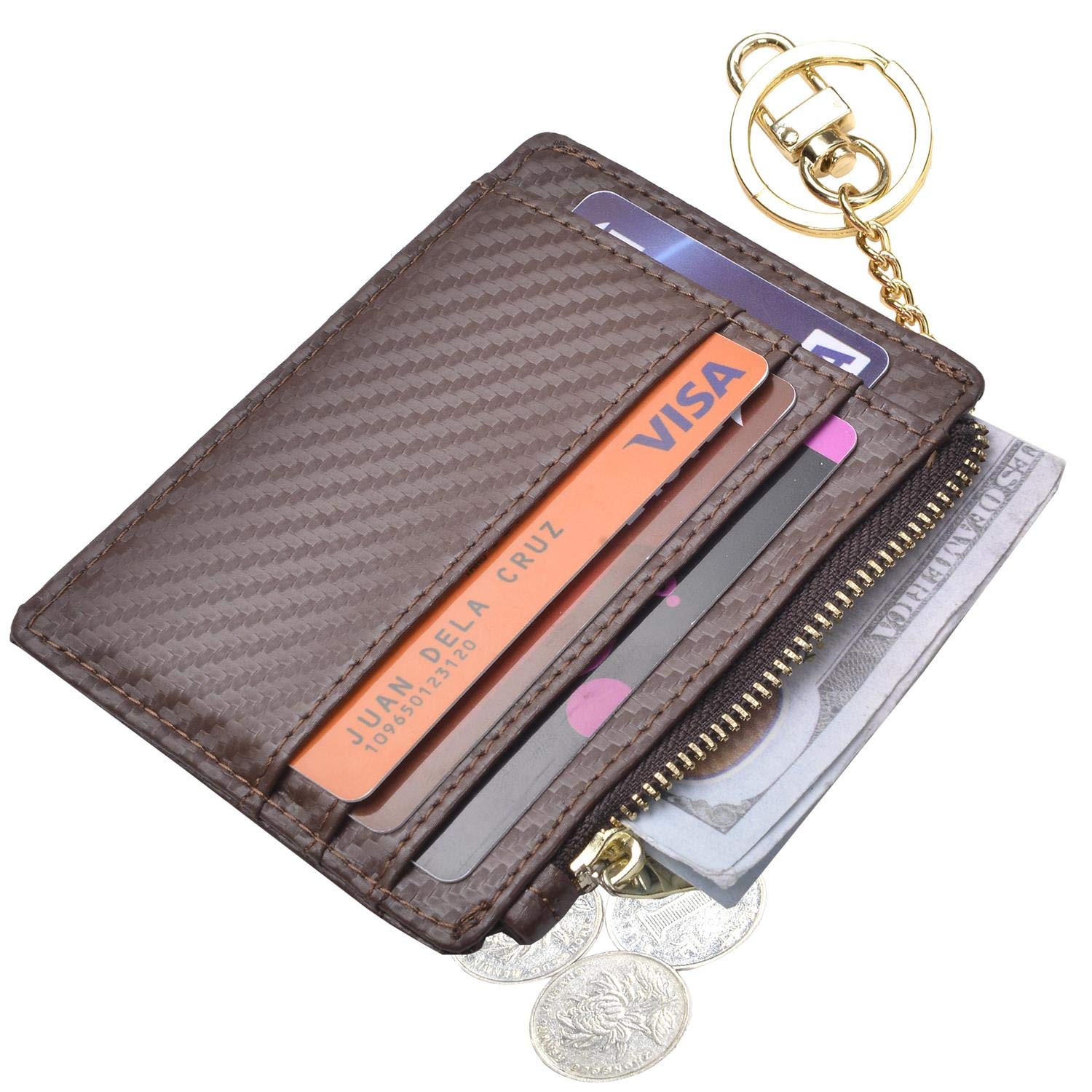 woogwinWomens Slim RFID Credit Card Holder Mini Front Pocket Wallet Coin Purse Keychain