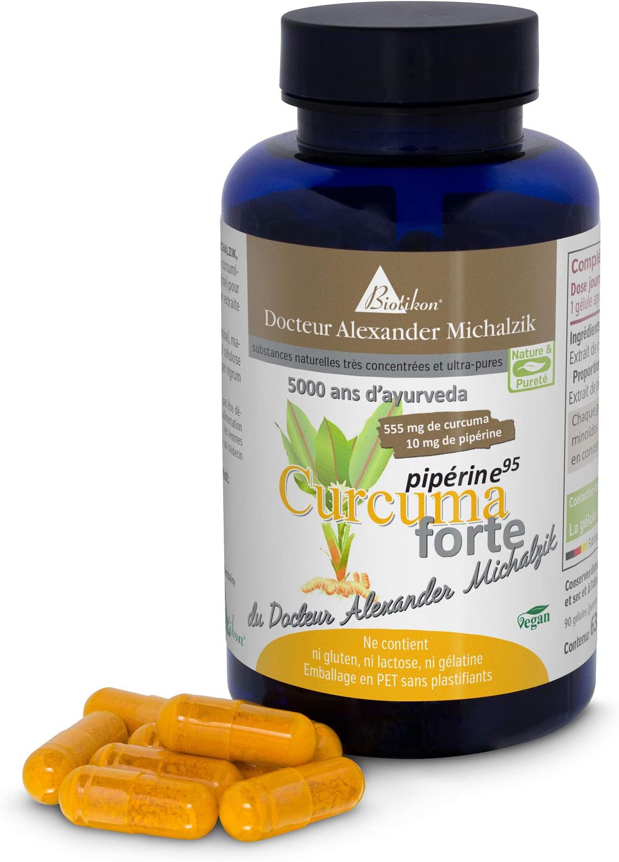 Tumeric Curcuma Piperin forte by Dr. Michalzik M.D. – Composition per Capsule: 555 mg Curcumin Extract + 527.25 mg Curcuminoids + 10 mg Piper nigrum Extract (95% Piperine). NON-SYNTHETIC – PURELY NATURAL - Proven with Safe C14 ISOTOPIC ANALYSIS - FREE OF ADDITIVES - 90 Vegan Curcuma Piperine forte Capsules