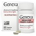 Genexa Clean Acetaminophen Extra Strength, Dye Free Pain Reliever & Fever Reducer, 0% Artificial Additives, Pain Relief for Headache, Backache, Toothache, & Minor Arthritis, 500mg Caplets, 50 ct