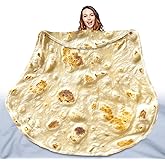 QiyI Burritos Tortilla Throw Blanket for Adult and Kids, 2.0 Double Sided Giant Food Blankets, Funny Tortilla Gifts, 60" Novelty Round Wrap Blanket, 300 GSM Warm Soft Flannel Taco Blanket, Yellow