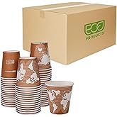 ECO PRODUCTS Compostable Disposable World Art 10oz Coffee Cups, Case of 1000, Renewable Hot Paper Cup, Plant Based PLA Lining, Color Coded