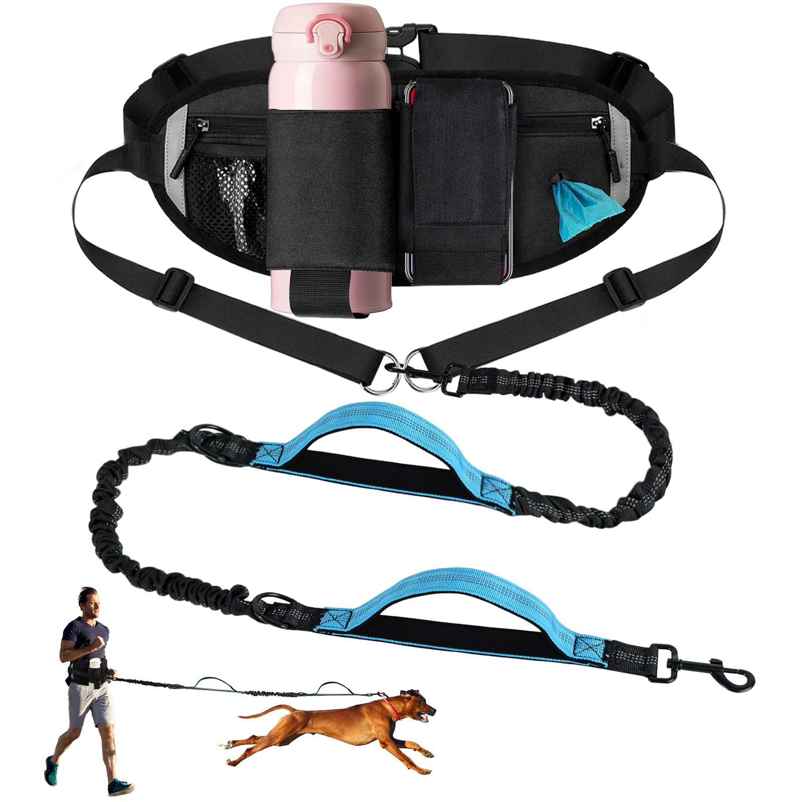 Photo 1 of *MISSING CLIP FASTENER FOR BELT* Hands Free Dog Leash, Waist Leash for Dog Walking, Running, Jogging, Waist Leashes with Adjustable Belt, Medium & Large Dogs Running Leashes Hands Free, Dual Padded Handles and Durable Bungee(Blue)