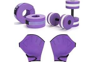 CARPERIPHER Water Aerobics Set for Aquatic Exercise, Pool Fitness Equipment Foam Water Dumbbell Set, New Upgrade Aquatic Dumbbells and Foam Swim Aquatic Cuffs, Water Workout Fitness Tool（Purple）