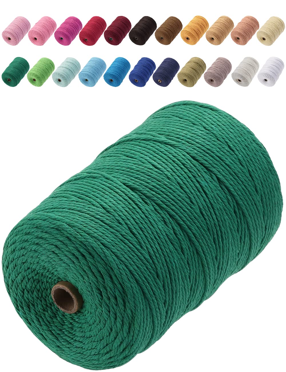 GOHOF Cotton Macrame Cord 3mm x 200m Natural Colored Macrame Supplies, Soft Craft Cotton Rope for Plant Hanger Wall Hanger Dreamcatcher (Dark Green)