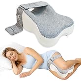 Knee Pillow for Side Sleepers with Adjustable Strap, Orthopedic Memory Foam Leg Pillow, Ergonomic Double Concave Knee Support Pillow with Washable Breathable Cover for Hip, Legs &amp; Spine Alignment