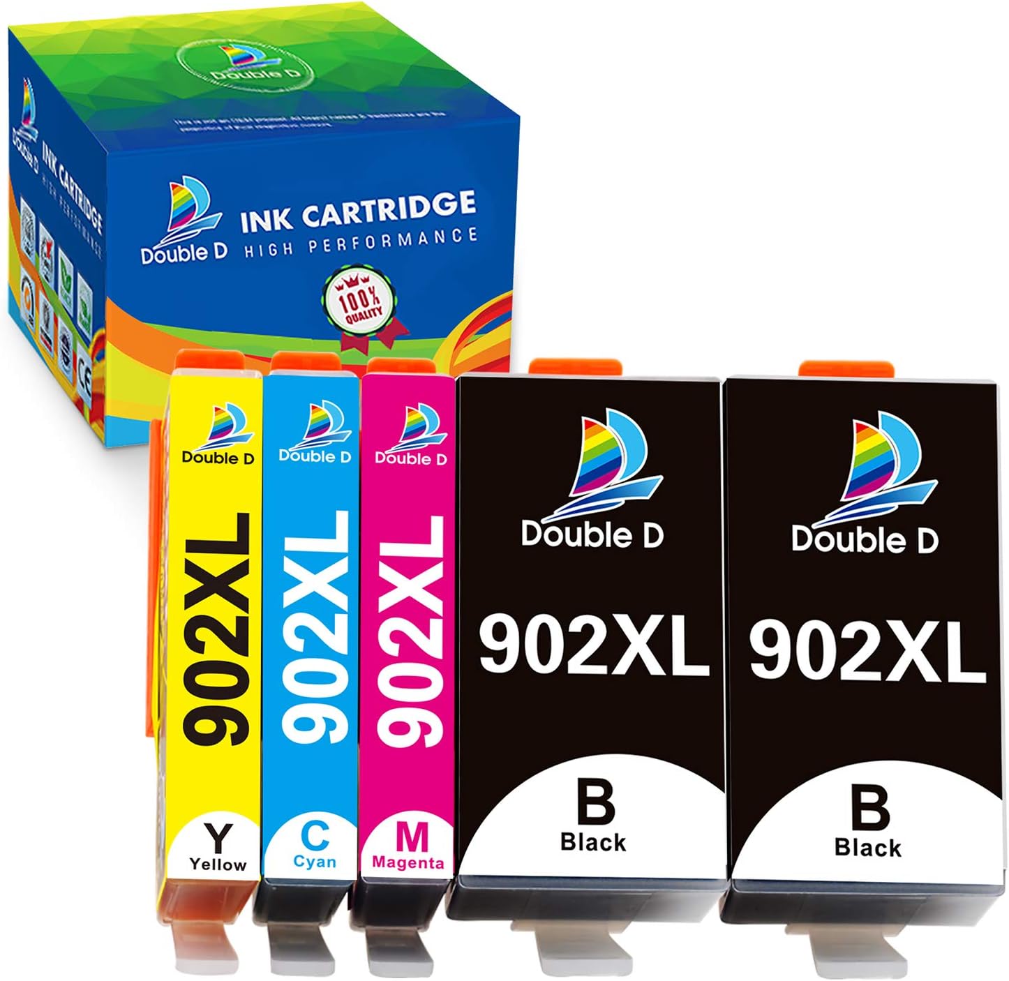 Double D 902xl Ink Cartridges Compatible Replacement for HP 902 902XL Combo Pack (Upgrade Chip) for HP OfficeJet 6968 6978 6962 6958 6954 6960 6970 6950 6979 6951 Printer (2BK,1C,1M,1Y)