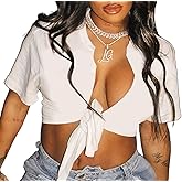 vblane Sexy Graphic Crop Tops for Women Summer Short Sleeve Tie up Tee Shirt