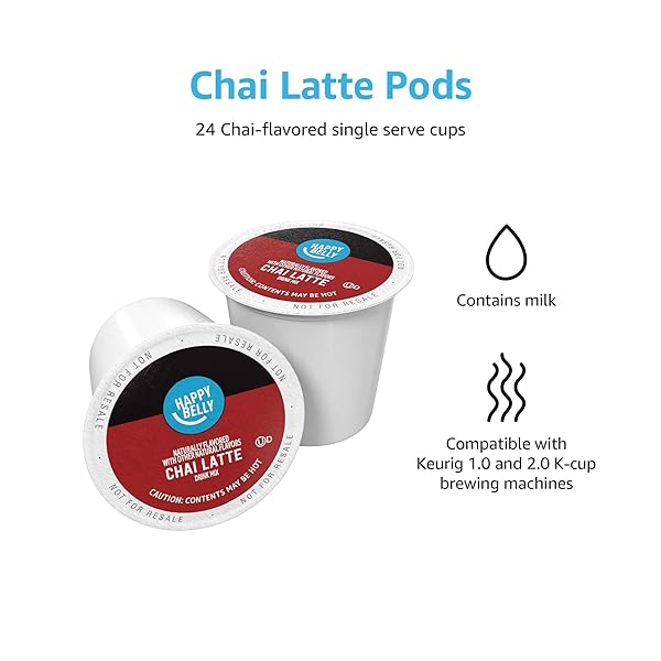 HAPPY BELLY TEA PODS COMPATIBLE WITH 2.0 K-CUP BREWERS, CHAI LATTE, 24 COUNT (PREVIOUSLY SOLIMO)
