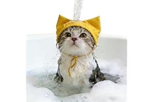 Pet Shower Cap Cat Bath Ear Protection Cap Waterproof Dog Grooming Ear Cover for Small Dogs & Cats (Cute Cat Ear Design) (Yel