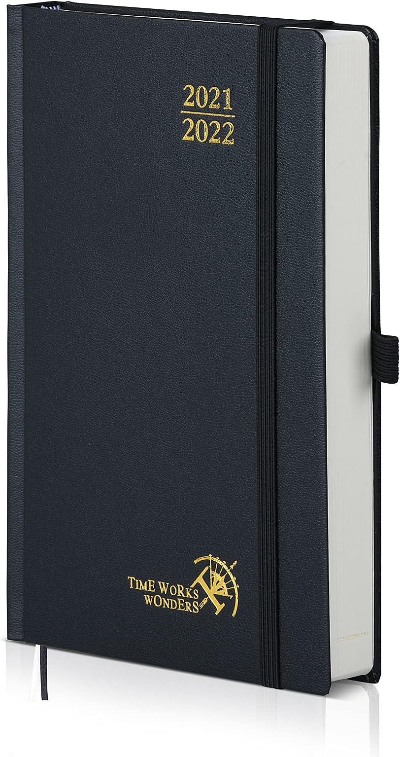 Daily Planner Page A Day with Hourly Schedule August 2021 - July 2022 - Agenda 2021-2022 Academic Planner with Monthly Calendar, Pocket, Note & Contact Pages, Hardcover, 5.5" x 8.5", Black