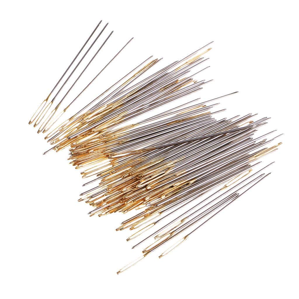 FHelectronic FH610 100 Pieces Large Eye Embroidery Needles Mixed Silver fit for Embroidery, Sewing, Craft Art Work (26#),beige|brown|grey