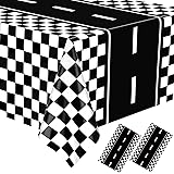 WNINK 2 Pack Race Car Table Cloth Black and White