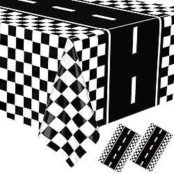 WNINK 2 Pack Race Car Table Cloth Black and White