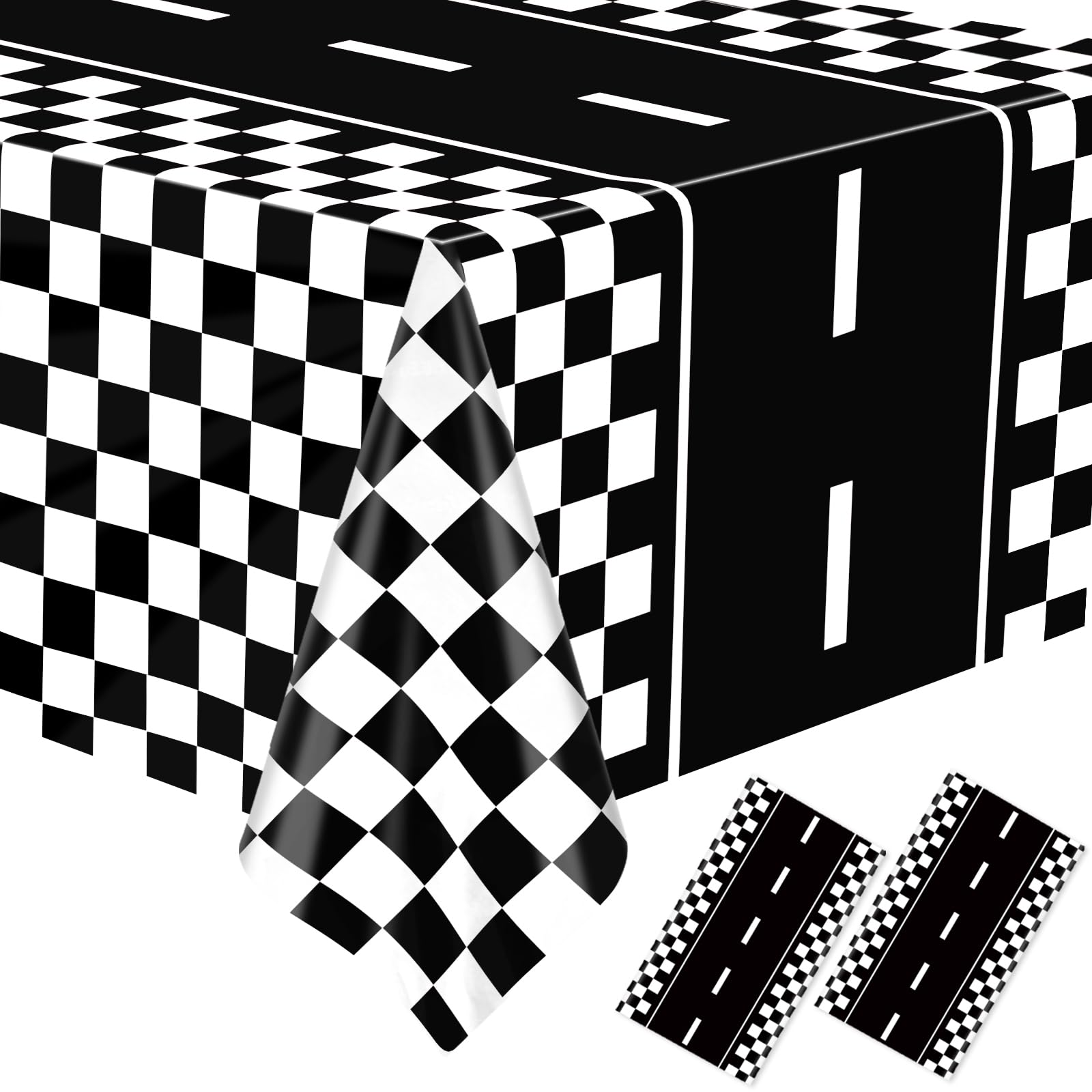 WNINK 2 Pack Race Car Table Cloth Black and White