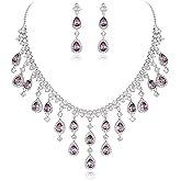 EVER FAITH Women's Cubic Zirconia Gorgeous Water Drop Dangle Necklace Earrings Set Silver-Tone