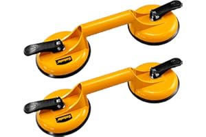 SOLUDE 2 Pack Glass Suction Cup,Aluminium Heavy Duty Vacuum Lifter for Moving Glass/Window/Tiles/Mirror/Granite,Double Gripper Sucker Plate,Yellow