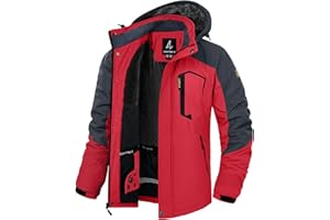 LZACTOIN-X Men's Winter Ski Jacket Waterproof Fleece Coat Warm Insulated Snowboard Jackets Parka Raincoat With Multi-Pockets