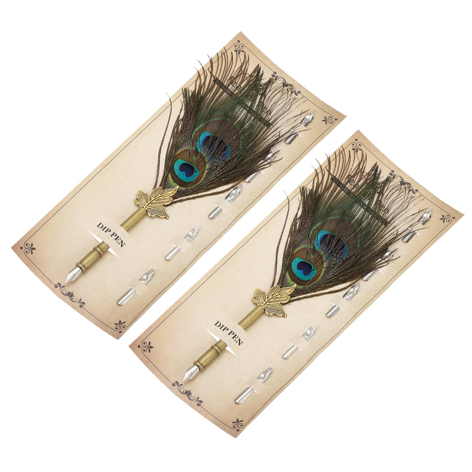 PATIKIL Feather Pen, 2 Pcs 9.3 Inch Vintage Quill Pen Feather Dip Pen with 5 Pcs Replacement Nibs for Writing Calligraphy Wedding Signature Guest, Multicolored