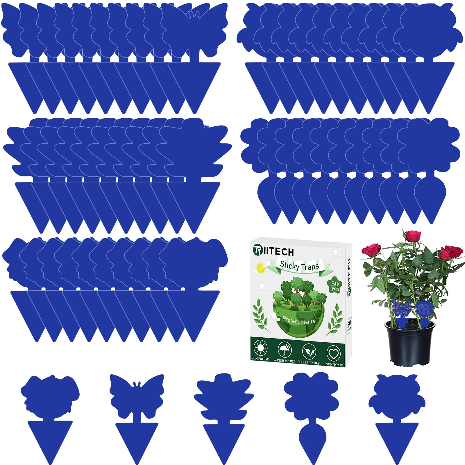 Fruit Fly Traps, TRIITECH 50 Pack Sticky Fly Traps, Plant Fly Stickers, Sticky Bug Traps for Indoor and Outdoor(Blue)