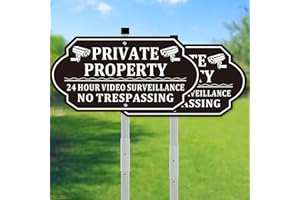 FROHLLIA No Trespassing Signs Private Property, Video Surveillance Sign, No Trespassing Video Surveillance Signs, Aluminum Camera Signage for Property with Long Stake Easy to Install for Outdoor (2 Pack)