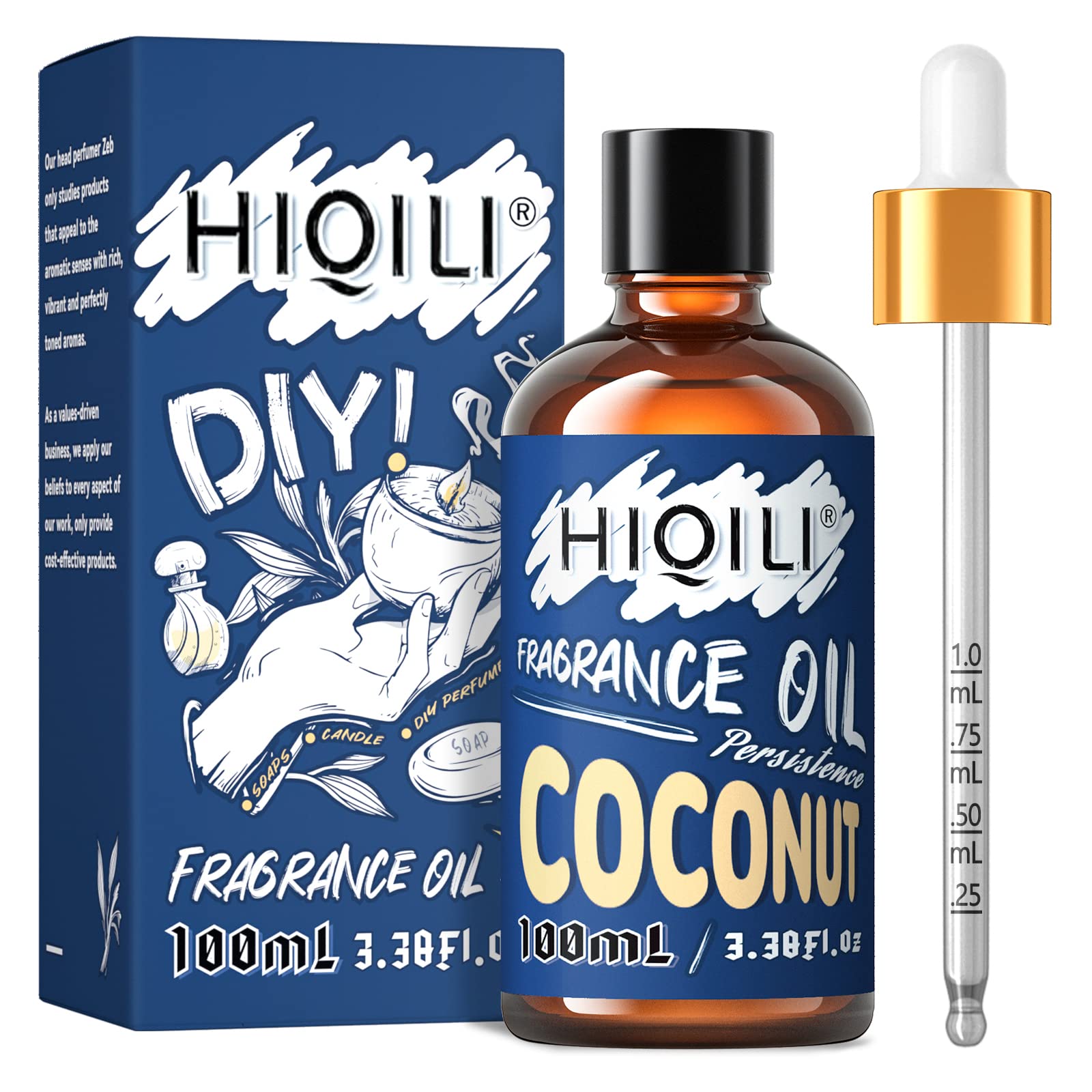 Photo 1 of HIQILI Coconut Essential Oil 100ML - Fresh Fragrance Oil for Candle Making, Aromatherapy, Coconut Perfume for Large Room - Long Lasting Diffuser Oil 3.38 Fl Oz