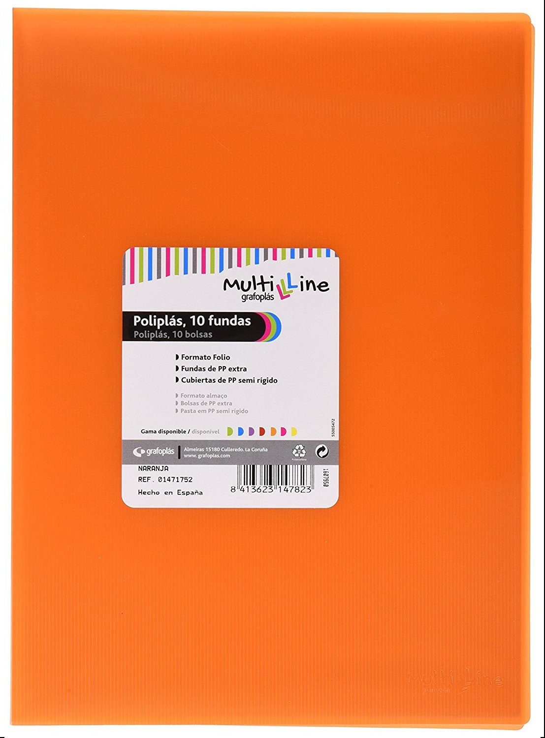 Grafoplas - Folder, Foolscap, PP Cover, Multiline 10 Orange