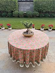 Ridhi Salmon Pink 100% Cotton Round 110 Tablecloth