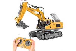 KidsFaves Remote Control Excavator Toys for Boys Turns 680-degree 2 Batteries Metal Shovel Lights/Sounds Construction Toys Birthday Gifts Boy Toys for 3 4 5 6 7 8 Years Old
